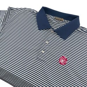 Peter Millar Polo Golf Shirt Men XL Navy Blue Striped Summer Comfort Performance